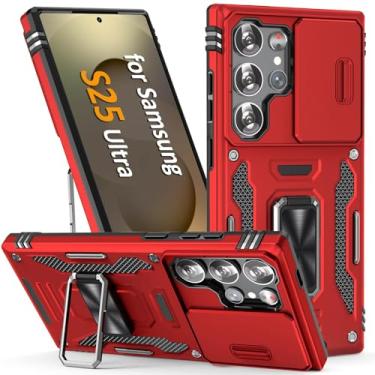 Imagem de SEFING Capa para celular Samsung Galaxy S25 Ultra com capa para câmera, com suporte de anel, com função de suporte magnético para carro, para Samsung Galaxy S 25 Ultra (vermelho)