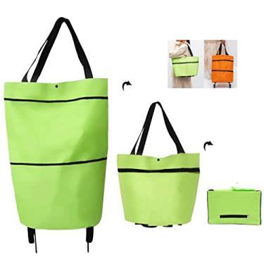 Imagem de Carrinho de compras dobrável 2 em 1, 2023 novo carrinho de compras dobrável com rodas, sacola de compras portátil com rodas, carrinho impermeável dobrável para compras (verde A)