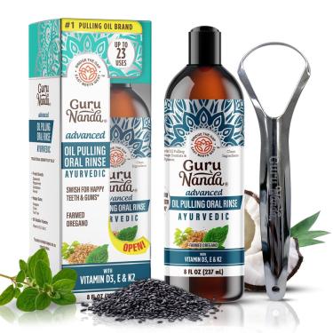Imagem de Enxaguante bucal GuruNanda Advanced Oil Pulling com raspador de língua 240 ml
