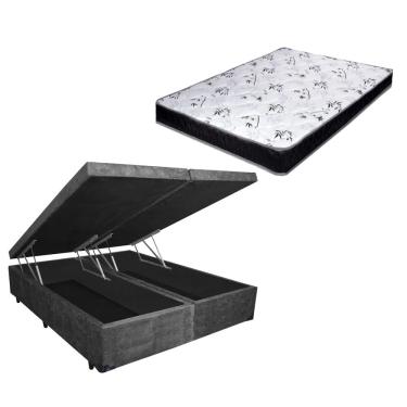 Imagem de Cama Box Baú Queen Bi-Partido Gold Cinza Suede + Colchão Espuma D33 138x188x14