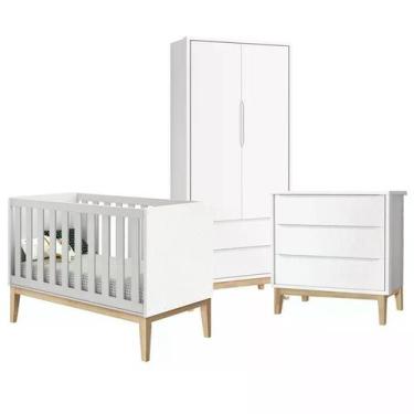 Imagem de Quarto Infantil Classic 2 portas Branco Fosco com Pés Madeira Natural 