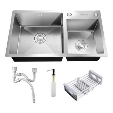 Imagem de Cuba Gourmet Cozinha Pia Dupla Prata Luxo Aço Inox Brinovar