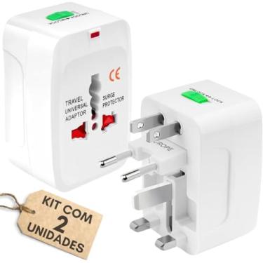 Imagem de Kit 2 Adaptadores Tomada Universal Padrão Internacional, Adaptador Mais de 150 Países, Para Viagem, Bivolt, EUA, UK, JP, AU, EU - TKLA