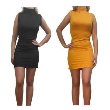 Imagem de Kit c/2 Vestidos Gola Alta Canelado - Empório J, Preto, Mostarda, Únic