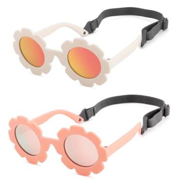 Imagem de LIU·WEN Óculos de sol florais polarizados para bebês com alça - armação flexível dobrável para bebês meninas meninos de 0 a 24 meses, Espelho B1 Branco/Vermelho + Espelho Rosa/Rosa, Medium