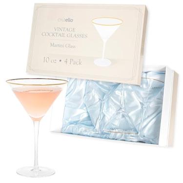Imagem de Crutello Conjunto de copos de martini vintage de 118 a 293 ml com textura de vidro canelado e borda dourada - Copo de Martini Coupe Art Déco Canelado para coquetéis