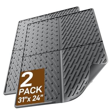 Imagem de Tapete de armadilha de areia de gato EVA: tapete de caixa de areia impermeável fácil de limpar, apanhador antiderrapante com ranhuras e bordas elevadas controle de dispersão (78,7 x 61 cm - preto-2)