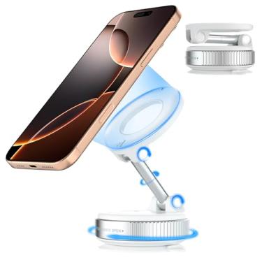 Imagem de Suporte magnético para telefone com sucção a vácuo, sem necessidade de carregamento】Suporte magnético forte giratório 360 para iPhone 16/15/14/13/12 para chuveiro/carro/espelho/superfícies lisas