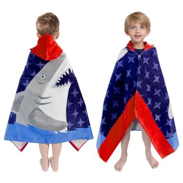 Imagem de Toalhas com capuz para crianças - banheiro infantil, praia, toalha de natação, 3-10 anos menino menina praia poncho com capuz 100% algodão 76 x 127 cm tamanho grande macio grosso, bonito e absorvente