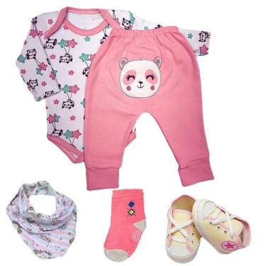 Imagem de Kit Roupa de Bebê 5 Peças Conjunto Body e Mijão e Acessórios - Koala B