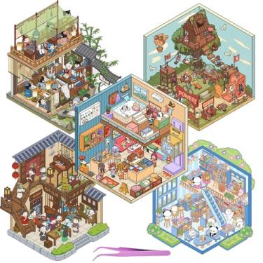 Imagem de 5 conjuntos de adesivos de casa 3D de animais vintage com pinças, faça você mesmo, 3D, cenas divertidas, faça seus próprios adesivos de cenas em miniatura para aliviar o estresse, passar o tempo