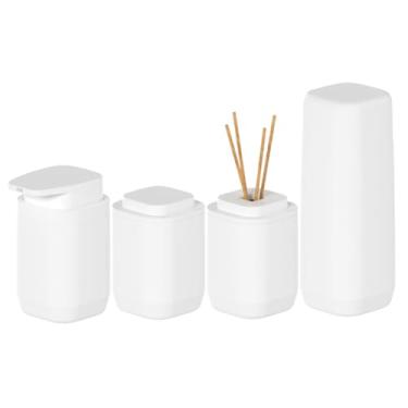 Imagem de Kit Banheiro Luxo Porta Escova De Sabonete Líquido Porta Algodão Cotonete Difusor Ou (Branco)