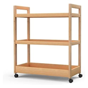 Imagem de Carrinho de Armazenamento Carrinho de armazenamento de cozinha sobre rodas Carrinho de rolamento de bambu de 3 camadas Carrinho de utilidades móveis para casa, cozinha, sala de jantar Carrinho de Arma