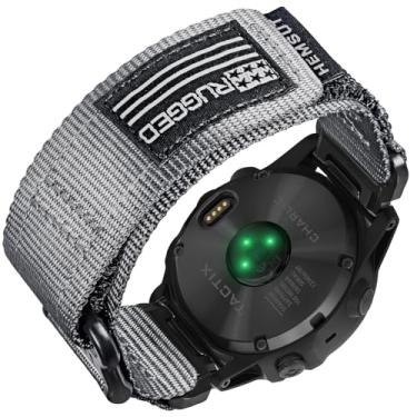 Imagem de HEMSUT Pulseira de relógio esportivo de nylon, pulseira militar de 26 mm compatível com Garmin Instinct 3 de 50 mm/Fenix 8 51 mm/7X/7X Pro/6X/6X Pro/5X/5X Plus, Tactix 7 Pro/Delta, Quatix 6X/5X