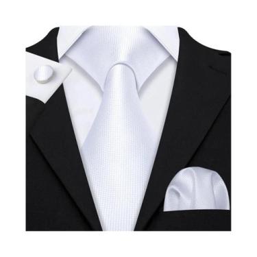 Imagem de Conjunto de Gravata e Abutões Masculinos - Seda Jacquard Preto, Branco