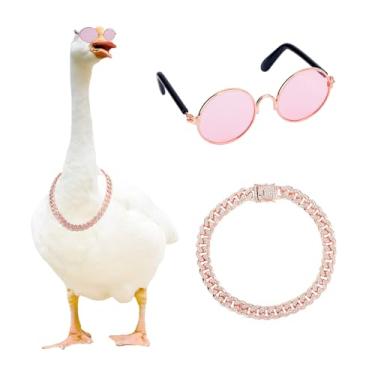 Imagem de BOXOB Chain Collar and Sunglasses Porch Goose Outfits for 23"/ 17'' Lawn Goose Statue Sunglasses Rhinestone Collar for Garden Patio Yard Retro Pet Cosplay Party (Rose Gold, Rose Gold Pink)