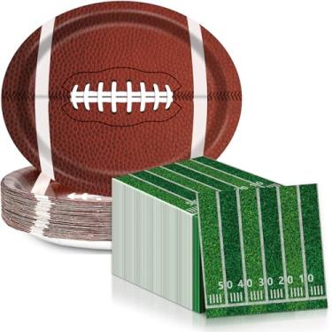 Imagem de QOUBAI Football Oval Paper Plates Football Plates and Napkins Party Decorations Sport Rugby Theme Birthday Supplies 11inch Touch Down Dish Tray Dinnerware for Football Game Celebration, 25 Guest