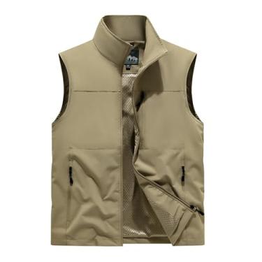 Imagem de Colete De Pesca Respirável De Malha Masculina, Colete Masculino Plus Size Com Zíper E Sem Mangas Para Caça E Pesca Com Bolsos, Jaqueta Trabalho Para Viagem E Fotografia Ao Ar Livre(Khaki,4X-Large)