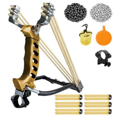 Imagem de RCZZSUWE Conjunto de estilingues profissionais para caça, caça de catapulta e estilingue para adultos, tiro tático de pulso de alta velocidade com bolas de munição, elásticos de substituição, alvo