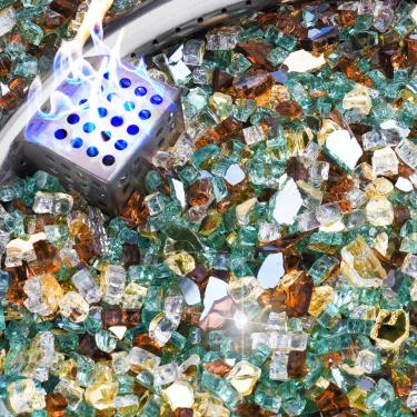 Imagem de NUPICK Vidro de fogo de 4,5 kg, vidro refletivo de 1/4 polegada, pedra de vidro de fogueira temperado para propano ou gás natural, pedras de vidro para mesa de fogueira ou lareira, mistura de ouro