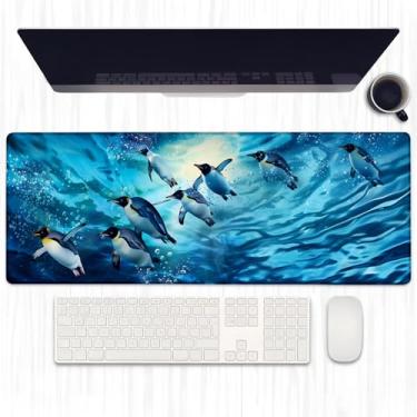 Imagem de Ti Caldi Tapete de mouse para jogos de pinguim de mergulho, design subaquático estendido e divertido, tapete de mouse para computador, laptop, bordas costuradas robustas, 80 x 28 cm, mouse pads