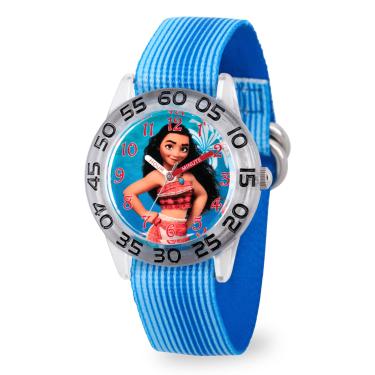 Imagem de DISNEY Relógio analógico de quartzo para meninas Moana com pulseira de nylon, azul, 16 (modelo: WDS000043)