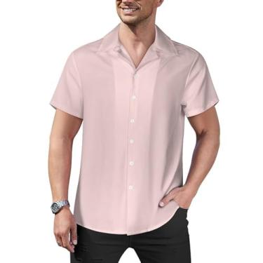 Imagem de Blush Pink-58 Camisa havaiana masculina manga curta camisa de praia casual verão, Rosa blush-58, 4G