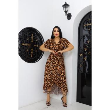 Imagem de Vestido envelope longo bolinhas de viscolinho manga curto - LAJMA STOR