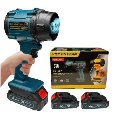 Imagem de Soprador De Folhas Turbo Portátil Turbina Para Carro Automotivo Muito Forte Com Bateria Aspirador Ar Elétrico 110V 220V Azul Aço