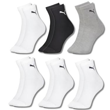 Imagem de PUMA Kit 6 Pares Meia Malha Fina Respiravel Academia Esportiva Cano Médio Feminina Adulto, 1 Preto - 1 Cinza - 4 Brancos, 34-39