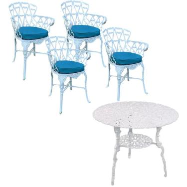 Imagem de 4 Cadeiras Viena Alumínio Mesa área Externa Jardim Varanda Azul Claro