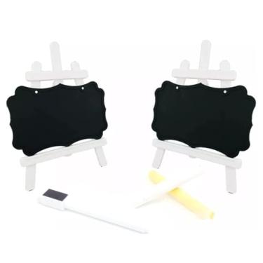 Imagem de 10 Mini Lousa Preta Plástica com Cavalete Plástico para Decoração de Festas, Mimos, Lembrancinhas e Buffet (Branco)