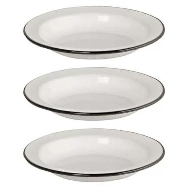 Imagem de KIT Com 03 Unidades Prato Esmaltado 22/500ml Branco Ewel
