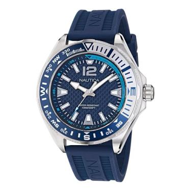Imagem de Nautica Relógio masculino NAPCWF305 Clearwater Beach com pulseira de silicone azul, Azul