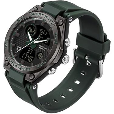 Imagem de findtime Relógio de pulso feminino rosa digital com 5 bar, impermeável, esportivo, com retroiluminação LED, pulseira colorida, alarme analógico, Preto, verde, Digital