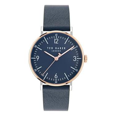 Imagem de Ted Baker Relógio masculino com pulseira de couro azul, Azul
