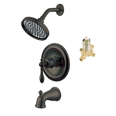 Imagem de Kit de chuveiro aquoso KTS-305030BB com acabamento, chuveiro de girassol, bico de banheira com desviador e válvula áspera, bronze escovado