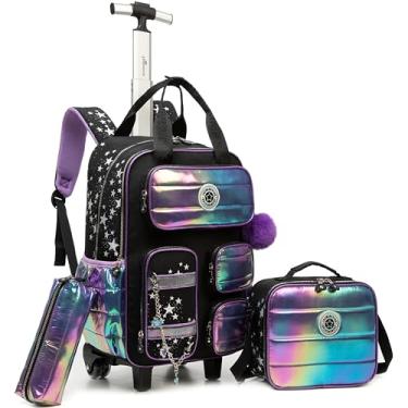 Imagem de MYHSBYO Mochila com rodinhas para meninas e meninos, com rodas, mala de viagem, Preto, 16.5"X11.8"X7.8", Moderno