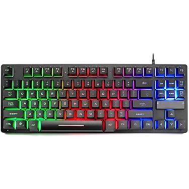 Imagem de QIYUDS Teclado para jogos, ergonômico, confortável, à prova d'água, teclado mecânico para jogos com fio USB para jogos de PC