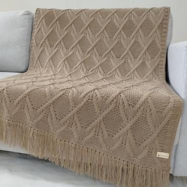 Imagem de Manta de Tricô Para Sofá Poltrona Cobertor Cama Malha Encorpada 150x90cm Usufruto Decoração Sala L05 (Bege Aramis)