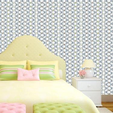 Imagem de Papel Parede Círculos Azul Autocolante Lavável Sala Quarto