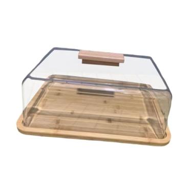 Imagem de ＫＬＫＣＭＳ Suporte para bolo e sobremesa, presente multifuncional para inauguração de casa, display com tampa de acrílico, prato de madeira para bolo, para festa