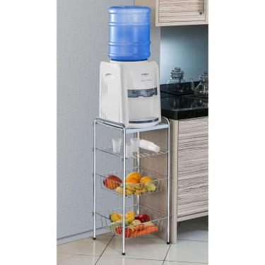 Imagem de Mesa Para Bebedouro Desmontável Com Cesto De Frutas Utimil Cr436 Em Aço E Arame Cromado Cromado