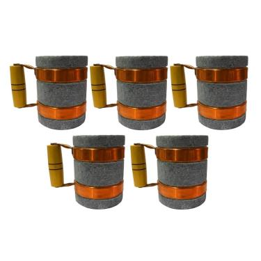 Imagem de Kit 5 Canecas Alça De Cobre Pedra Sabão Chopp Cerveja 350ml