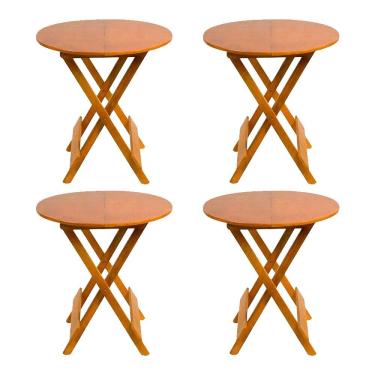 Imagem de Kit 4 Mesas Redondas Dobráveis Em Madeira Maciça 70X70 Mel Ideal Para Bares E Restaurantes