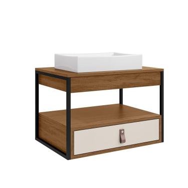 Imagem de Gabinete Para Banheiro Harley Com 1 Gaveta E Cuba Dalla Preto/canela/off White