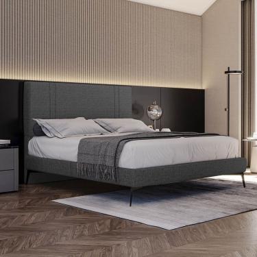 Imagem de Base Bi Partida Slim Queen Em Linho Com Cabeceira Skybox Cor Preto