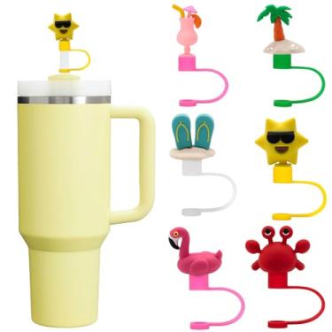 Imagem de HATOTO Capas de palha Stanley de verão 3D para Stanley Cup, topos de palha Ocean Beach para Stanley, topo de silicone de grau alimentício de desenho animado fofo, tampa de canudos reutilizáveis