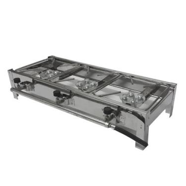 Imagem de Fogão Inox 3 Boca Industrial Alta Pressão Potente Já incluso Mangueira
