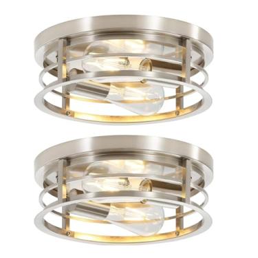 Imagem de DOXVIEZE Pacote Com 2 Luzes Embutidas No Teto, Luminária Embutida De Níquel Escovado, Base Metal Moderna E26 11", Cozinha Internas Para Casa, Corredor, Quarto E Lavanderia